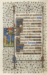 Ms 62 f.132v Figure ailée dans un arbre avec un livre transpercé par une épée, des 