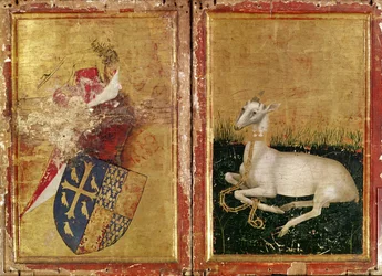 Armoiries et White Hart, extrait du "Diptyque de Wilton" vers 1395-99 (tempera à l