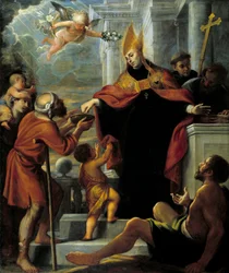 Saint Thomas de Villeneuve distribuant des aumônes aux mendiants Peinture par Mateo Cerezo