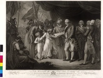 Les fils du sultan Tipu remettent Lord Cornwallis en otage