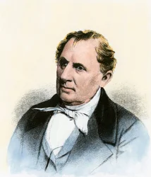 Portrait de James Fenimore Cooper (1789-1851) écrivain américain - Gravure colorisée 19e siècle - (Auteur américain James Fenimore Cooper - Gravure colorisée d