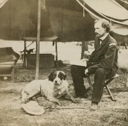 Le général Custer (1839-76) à son quartier général, c.1864