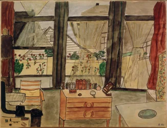 Chambre à coucher de Max Beckmann avec rideau ouvert