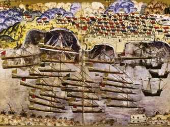 La flotte de Barberousse hivernant dans le port français de Toulon, 1543, milieu du 16ème siècle