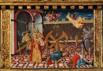 Madone et Enfant avec les saints Jacques, Augustin, Bernardin et Marguerite, premières décennies du XIVe siècle