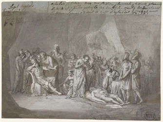 Le corps de Patrocle pleuré dans la tente d