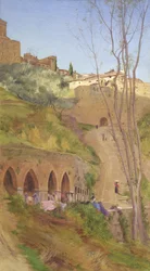 Femme de ménage au puits de lavage, San Gimignano, Italie