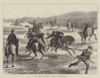 Officiers jouant au polo (hockey à cheval) sur Woolwich-Common