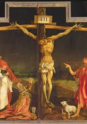 Christ en croix, détail du panneau central de la Crucifixion du Retable d