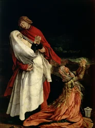 Vierge et Marie-Madeleine au pied de la Croix, détail du Retable d