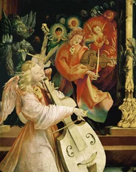 Un ange jouant du violoncelle (peinture sur tilleul)