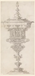 Coupe debout avec couvercle, de "Novum opus cratero graphicum..."