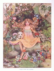Pensée avec les fées, illustration de Contes de fées de Lady Ann, 1914
