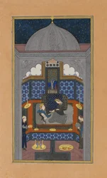 Bahram Gur et la princesse indienne dans le palais sombre le samedi, folio 23v, vers 1430.