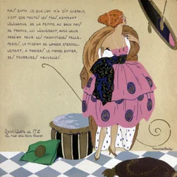 Femme devant son miroir, publicité pour les fourrures Revillon, c. 1920-1930 (illustration)