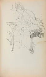 Carnet de croquis italien : Femme assise cousant, page 153