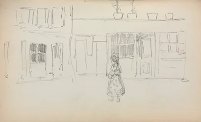 Carnet de croquis italien : Scène de rue avec une fille, page 159, 1898-1899