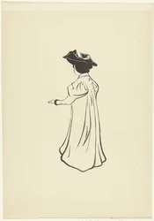 Femme debout avec chapeau et bras tendu