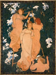 Échelle dans les feuilles (peinture sur carton)