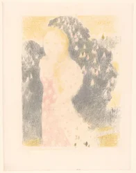 Fille devant un buisson en fleur