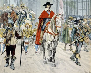 Le cardinal Richelieu chevauchant dans les rues de Paris