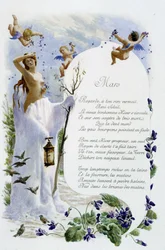 Mars « La Chanson du mois » par Jérôme Doucet, illustration - Maurice Leloir, éd. Reims 1904. L. Michaud
