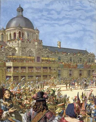 Le Carrousel Royal (tournoi de chevaliers), donné en 1662, devant le Palais des Tuileries à Paris sous Louis XIV dit Le Roi-Soleil