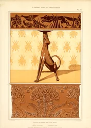 Motifs animaliers Art Nouveau : chien, faisan et abeilles (litho)