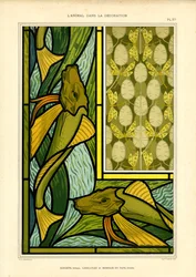 Compositions Art Nouveau avec poissons et libellules (litho)