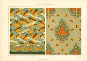 Motifs de papiers peints Art Nouveau avec insectes et animaux marins (litho)