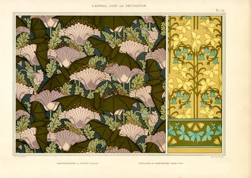Motifs de surface Art Nouveau avec chauve-souris et papillons (lithographie)