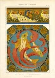 Bordure décorative de poissons et de paons dans le style cloisonné