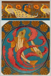 Dessins pour une bordure de paons et de coquelicots, publiés en 1897.