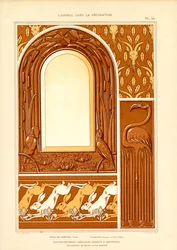 Cadre ornemental avec oiseaux aquatiques et lièvres (litho)
