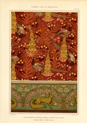 Motif de surface avec faisans et bordure de vin (litho)