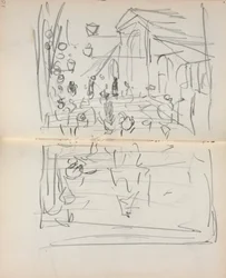 Carnet de croquis italien : Pont avec figures (page 209  210)