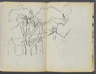 Sketchbook- The Granite Shore Hotel, Rockport, page 106  107 : Arbre avec maisons