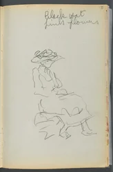 Sketchbook- The Granite Shore Hotel, Rockport, page 155 : Femme assise avec des notes