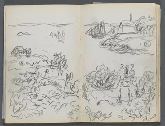 Sketchbook, The Dells, N° 127, page 042  43 : Baie avec bateaux et personnages