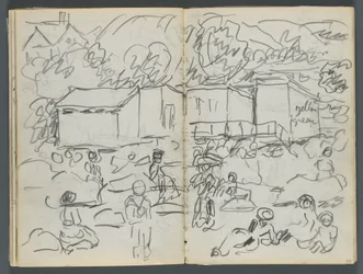 Sketchbook, The Dells, N° 127, page 114  115 : Paysage avec figures et bâtiments