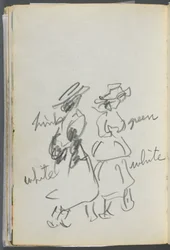 Sketchbook, The Dells, N° 127, page 144 : Deux personnages marchant avec des notations en couleur