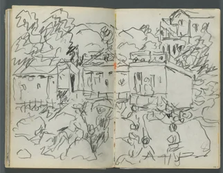Sketchbook, The Dells, N° 127, page 146  147 : Paysage avec personnages et bâtiments