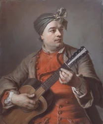 Portrait de Jacques Dumont Le Romain jouant de la guitare