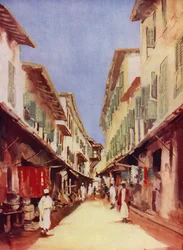 Une rue à Zanzibar (lithographie en couleur)