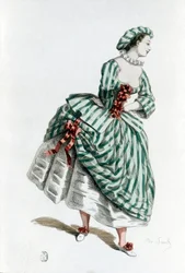 Costume et masque de Colombine en 1855, personnage féminin de la commedia dell