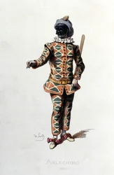 Arlequin en 1671. Maurice Sand "Masques et Bouffons" Paris 19ème siècle. (Maurice Sand était le fils de George Sand)