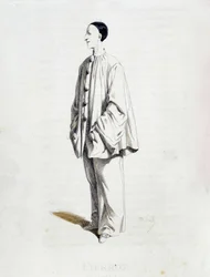 Pierrot de "Masques et bouffons" (comédie italienne), texte et dessins de Maurice Sand, gravures par A. Manceau, préface de Georges Sand, Paris, Michel Lévy Frères