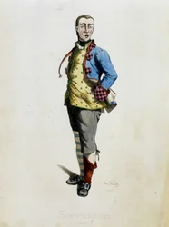 Stenterello - dans « Masques et bouffons » (comédie italienne), texte et dessins de Maurice Sand, gravures par A. Manceau, préface de Georges Sand, Paris, Michel Lévy Frères