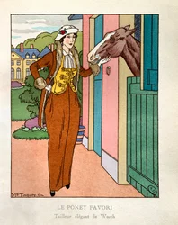 Le poney préféré. Mode parisienne : Tailleur élégant par Charles Frederic Worth (1825-1895)