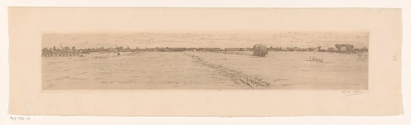 Paysage de prairie avec charrette de foin